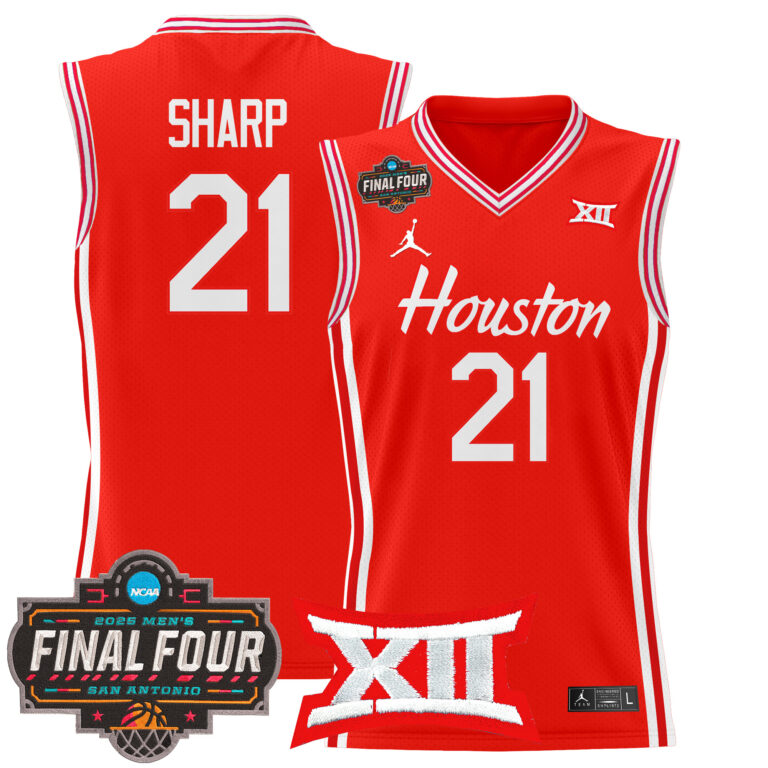 Men Houston Cougars #21 Sharp red 2025 Final Four Patch NCAA Jersey style 2